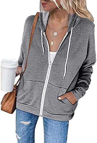 Женски долги ракави со качулка со качулка по поштенски патенти на кардигански палта дуксери со врвови на работна облека кошули