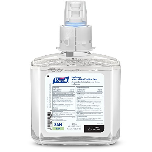 Напредна пена за санитација на рачни производи Purell FoodService, 1200 ml санитација за санитација на рачна пена за диспензерот за санитација