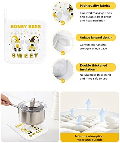 5 држачи за тенџере за пакувања за кујна пролетна пчела гном -маргаритка цвет жолта карирана топлина доказ за топло влошки, пастирски цветни