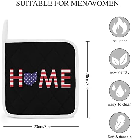 Американско знаме на домот во државните држачи за тенџере во Охајо 8x8 отпорни на топлина топли влошки Potholders Десктоп заштита за