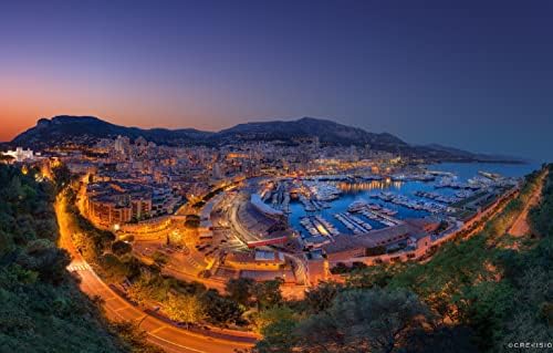 Lhjoysp Puzzel 1000 парчиња градски планини светла залив Монако Монте Карло Порт Херкулес Кнежество 75х50см