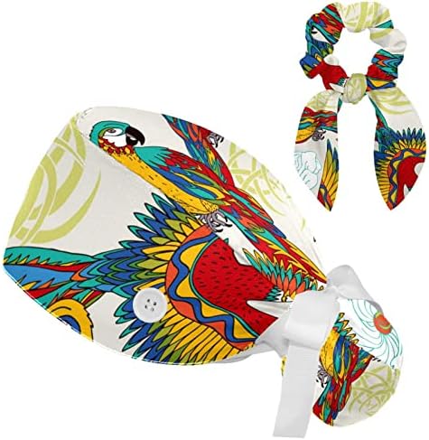 Тропски папагал птици, прилагодливо работно капаче со лак за коса, буфантна капа со копчиња