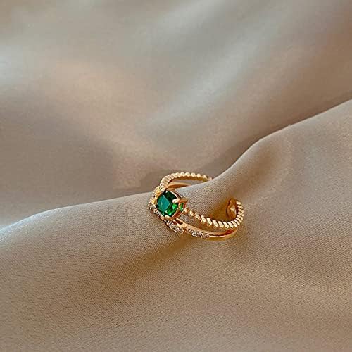 Прилагодливи отворени прстени за жени, позлатени позлатени прстени, елегантни зелени скапоцени камења, палецот прстени за тинејџери за тинејџери