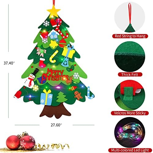 Се чувствуваше елка поставена за деца деца со LED жица светло ， 3,2ft wallид што виси DIY новогодишна елка со одвојливи украси за Божиќни подароци