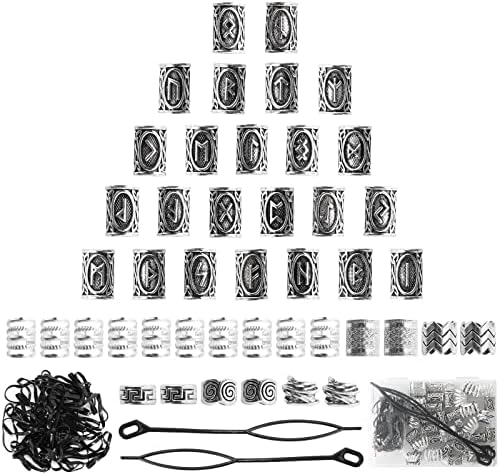 76 ПАРЧИЊА Викиншки Мониста За Коса За Машки Додатоци, Накит За Коса Брадести Мониста За Плетенки За Коса Додатоци За Дредови, Метални