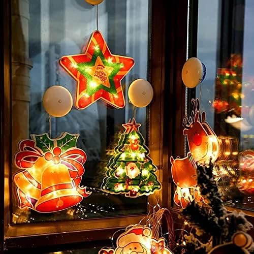 iybwzh Божиќен прозорец аранжман пијачка за висечки светла предводени жици светла Дедо снежен човек Божиќ Денот декорација на простории