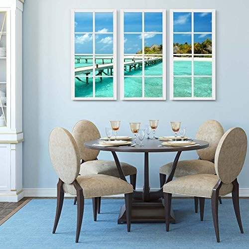 Startonight Canvas Wallиден прозорец за уметност за одмор - плажа врамена wallидна уметност 48 x 71 инчи сет од 3