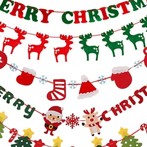 Wakauto транспаренти 3 парчиња весело Божиќно банер писмо се чувствува како виси цртани цртан филм Санта Хатс елени Декорации на дрво