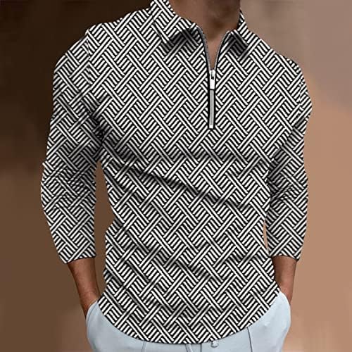 Xxbr zipper polo кошули за мажи, есенска улична графичка графичка редовна вклопена маица со долги ракави, патент вратот, обични голф -врвови