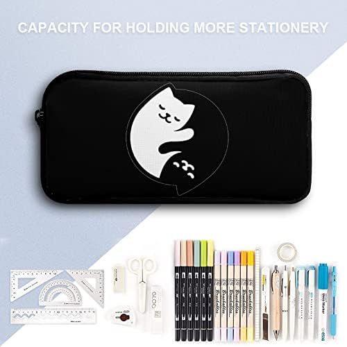 Јин и Јанг Симпатична мачка со молив, кутија за кутии за пенкало за складирање на кутија за складирање на канцелариски материјал за шминка