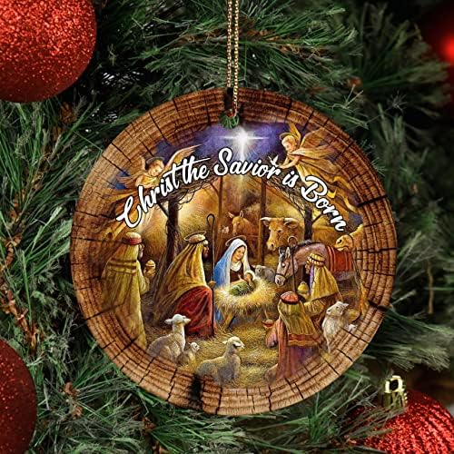 Шалентпарот Христос Спасителот е роден украс, сцена на породување, роденден на Христос, Божиќна дигитална ПНГ Божиќно дрво Bauble