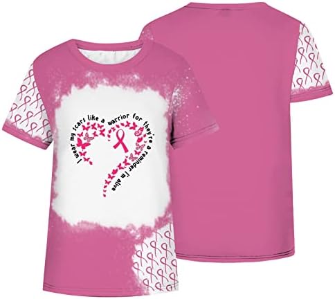 Кошули за подигнување на свеста за рак на дојка за жени розови маички лабави обични наслови со кратки ракави кратки ракави дами слатки