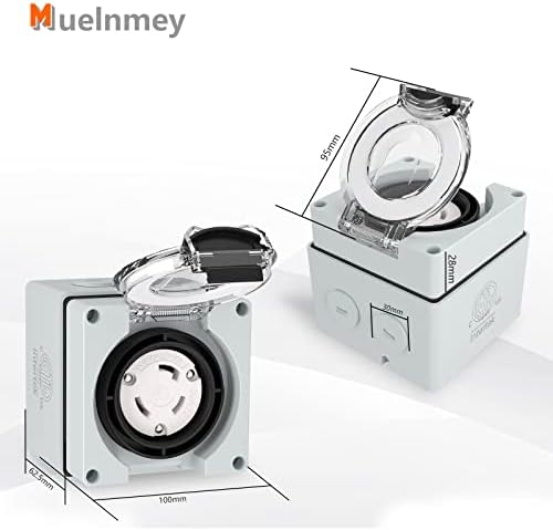 Muelnmey 30AMP LOCKING FEMALE PLUCK BOX, 125/250 VOLT NEMA L5-30C генератор Femaleенски конектор на отворено и водоотпорен и водоотпорен за генератори,
