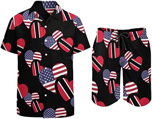 Trinidad_and_tobago us glag glag men 2 парчиња облека на плажа на хавајски копче надолу кошула со кратки ракави и шорцеви костуми