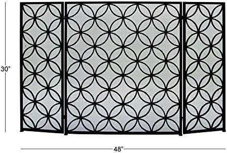 Деко 79 Метал Правоаголник Камин Екран Со Геометриски Обрасци, 48 х 1 х 30, Црна