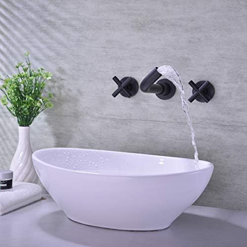 Месинг месинг мат црна тапа за бања, две вкрстени рачки wallидови за миење садови за бања со груб вентил