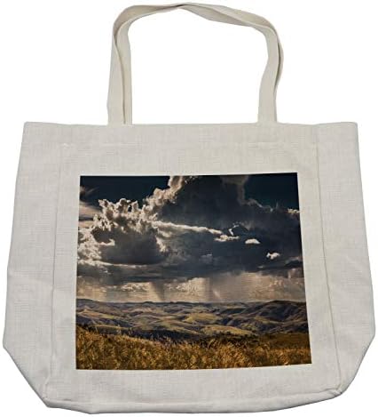Ambesonne Rustic Togn Togn, подуени облаци на небото над планините Концепт за природни чуда од долината Кањон, еколошка торба