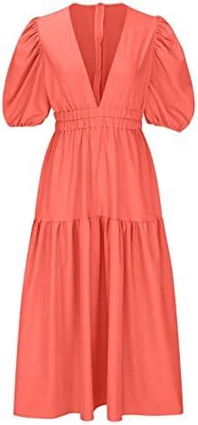 Пролет &засилувач; Летен Фустан За Жени 2023 Повик V-Вратот Завој Краток Ракав Цветни Печатени Фустан #