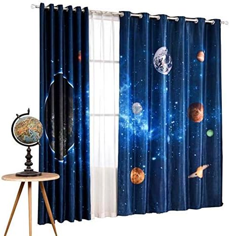 YQ Whjb Затемнување Прозорец Завеса Завеса, Планета Шема Дете Спална Соба Деца Топлинска Изолација Завеси, Grommet Завеса 1 Панел-Сина