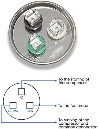 50/10 UF кондензатор за AC, 50+10 MFD ± 5% 370V/440V CBB65 Двојно работење со двојно работење на циркуларен кондензатор за наизменична струја