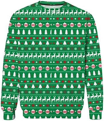 ВОКАЧИ Менс Грд Божиќен Пуловер Со Долги Ракави Екипаж На Екипажот Божиќна Снегулка Ирваси Печатење Џемпер Партиски Дуксери