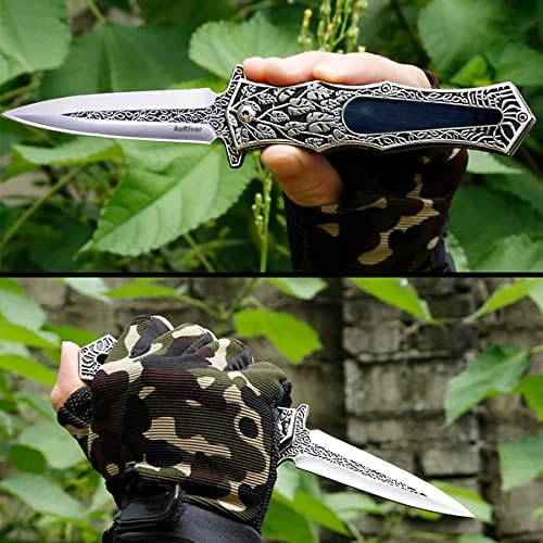 Нож за џеб на Auriver, нож од не'рѓосувачки челик со ретро -модели на емболи и џебно клип на рачки за кампување, риболов или омилени подароци