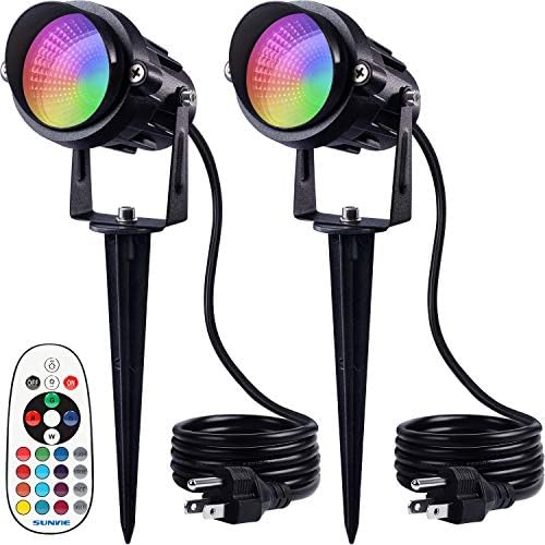 Sunvie RGB на отворено LED Spotlight 6W Промена на пејзажни светла во боја 120V места на отворено приклучок со далечински управувач, водоотпорно