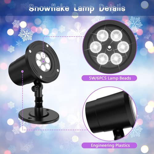Божиќна снегулка Проектор Светло, ламба за прилагодување на светлината за светло за снег, IP65 водоотпорна декорација на бел снег, рефлектори