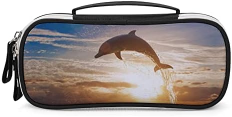 Океанско море Делфин скокање печатено молив за торбички со торбички со рачка со рачка преносна торба за шминка, организатор