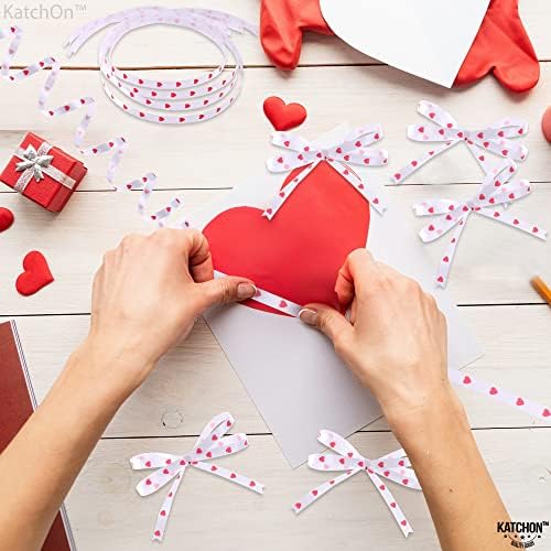 Љубов Црвена Лента За Денот На Вљубените - 100 Јарди, Црвена Срцева Лента За Занаети, Црвена И Бела Лента Со Срца | Валентин Панделки За