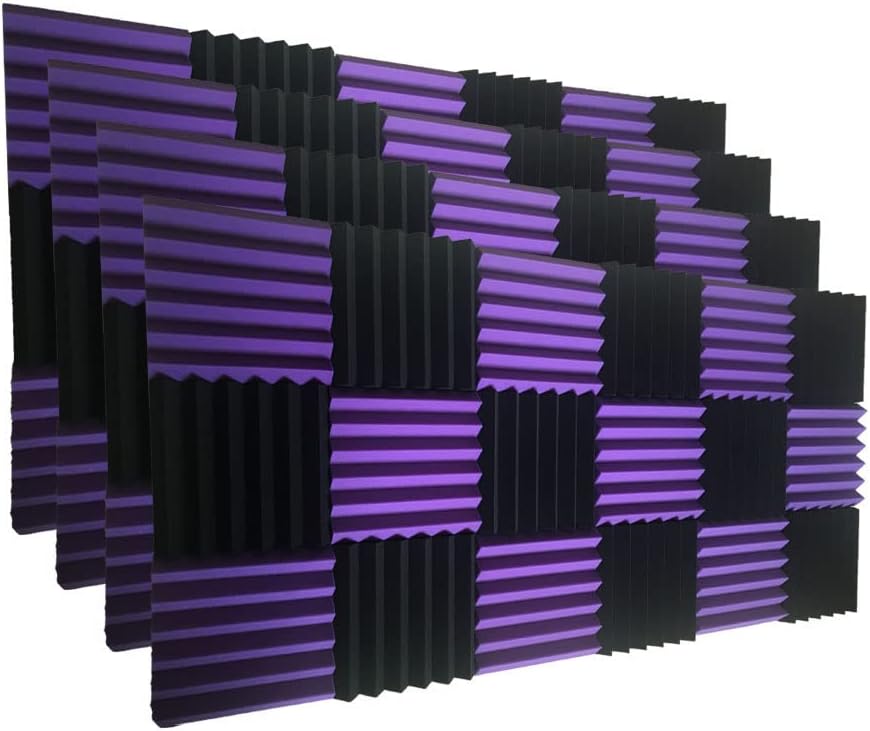 48 Црна/виолетова акустична пена панел клин Студио Студио за звучно изолирање на wallидни плочки 12 x 12 x 2