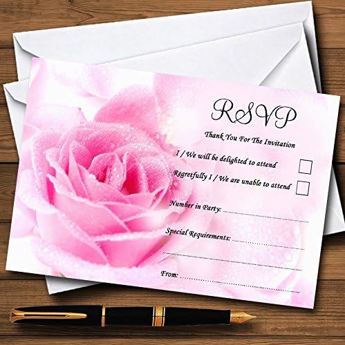 Пастелна Бледо Влажна Розова Роза Персонализирани RSVP Картички