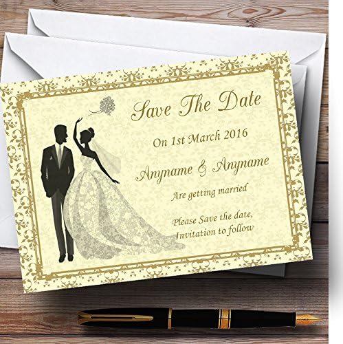 Златно Жолта Класична Персонализирана Свадба Зачувајте Ги Картичките За Датум