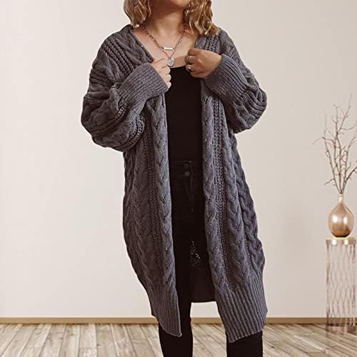 Женски џемпер за картони кардиган со долг ракав отворен преден преголем кабел плетени џемпери палто шуле од лабава вклопена кимоно