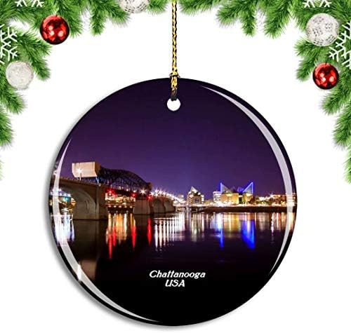 Weekino USA America Chattanooga Walnut Street Bright Christmas Xmas дрво украс украс виси приврзок декор градски патнички сувенири колекција двострана порцелан 2,85 инчи