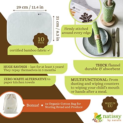 Хартиени хартиени крпи, 10-пакувања органски бамбус хартиени крпи што можат да се перат и затопување на храна за восок, сет од 6 органски восочни обвивки за повторна ?