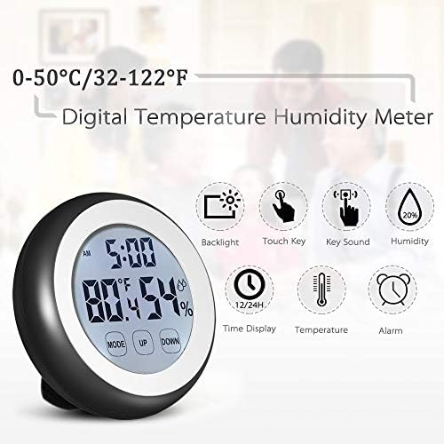 Wxynhhd Дигитален термометар Хигрометар Температурен мерач на влажност Мерач на часовникот на допир на допир со задното осветлување