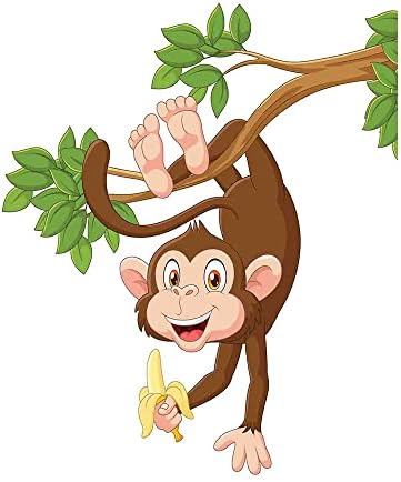 Лигутари бебе ќебе памук, цртан филм бебе ќебе персонализирано, смешно мајмун што виси од дрво со џунгла од банана, меки и удобни, 30 x 40inches,