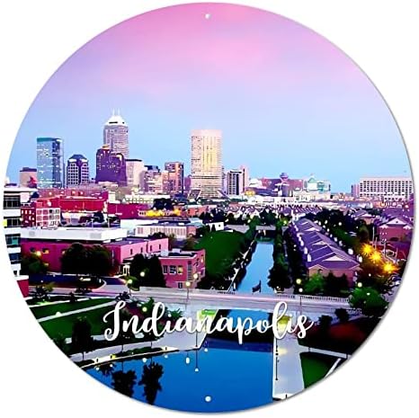 Американска држава Индијана држава Индијанаполис Град Скај Скај, градски пејзаж градски поглед, тркалезен метален знак плакета