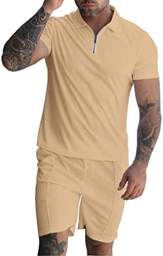 Јаогро Поло кошули шорцеви облеки за машки 2 парчиња сетови на плажа летни патеки за кратки ракави поштенски костуми за обична забава