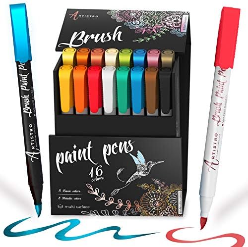 Artistro 16 акрилна боја пенкала врв и 5 црни акрилни бои пенкала Екстра фино врв, пакет за калиграфија, белешка за книги, букви од четки,