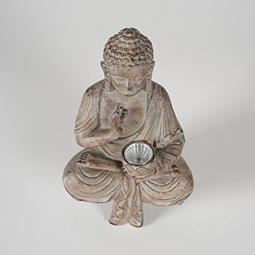 Qzvanlon Буда статуа за украси за домови - Зен Гарден Буда статуа со соларни светла, надворешни фигурини светла духовни декорации за медитација