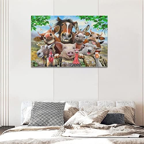 Екслозивна смешна фарма куќа животни wallидни уметности крави свињи Пријатели платно wallид декор рустикална фарма животни слики