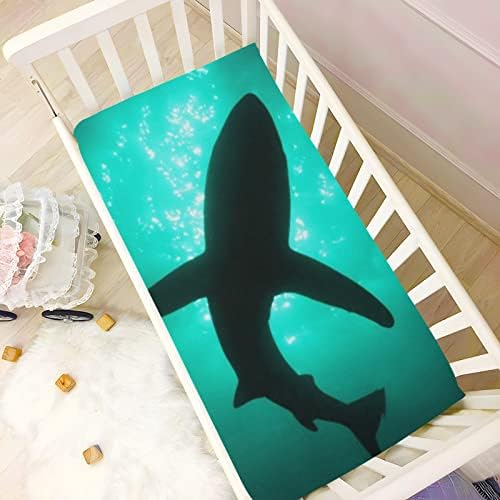 Плејард Лист Moudou Shark за момчиња девојки, мек за дишење, вграден лист за дете за стандарден душек за постелнина, 39 x 27 x 5 инчи