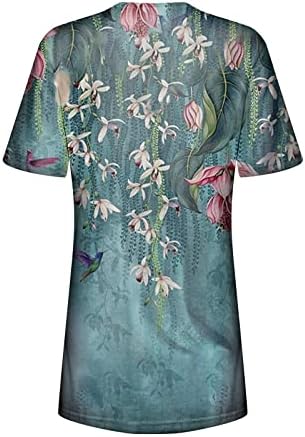 Кошули за фустани на Nokmopo Retro Print Geometric Print V-вратот со кратки ракави маица Топ блузи женски летни врвови