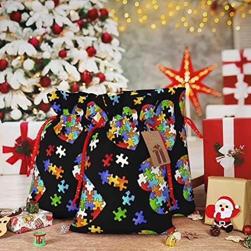 Жици Божиќни Торби За Подароци Аутизам-Свест-Загатка-Парчиња - Срце Подароци Торби За Завиткување Божиќни Вреќи За Завиткување Подароци