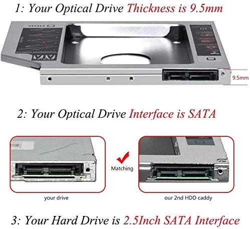 Падарси Универзал 9,5 мм САТА до САТА 2-ри ССД ХАРД Диск Хард Диск Кади Адаптер Фиока Куќишта Компатибилен Компатибилен СО ДЕЛ ХП Леново Тинкпад