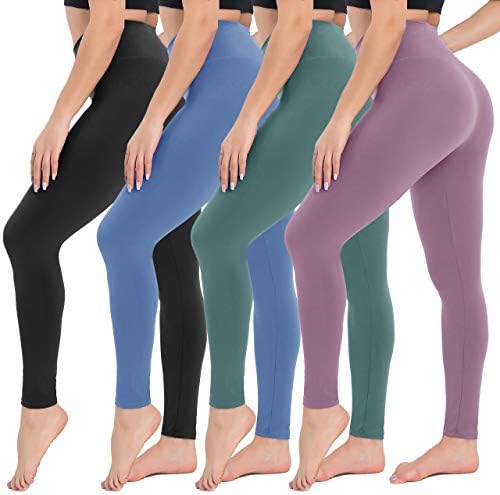 CampsNail 4 пакувања хеланки со џебови за жени - висока половината мека стомачна контрола за слабеење на црни јога панталони