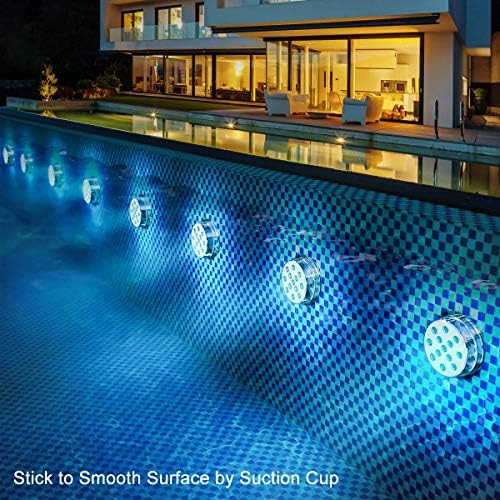 Потопени LED светла со премер со далечински управувач, целосни водоотпорни светла за базен за вграден базен со магнети, чаши за вшмукување,