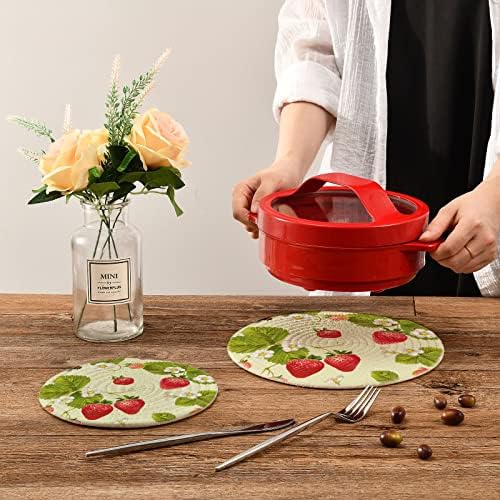Јагода од цвет лисја држачи за тенџере за кујнски ситници за топли садови 2 парчиња отпорни на топлина топли душеци памучни врели влошки за топла чинија